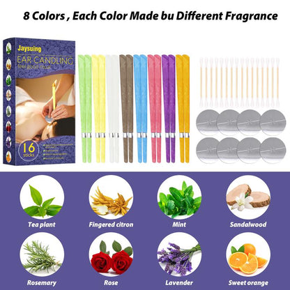 Ear Candle Set (16 Pcs) 🕯️ – Natural Paraffin in 8 Calming Scents for Relaxation & Stress Relief