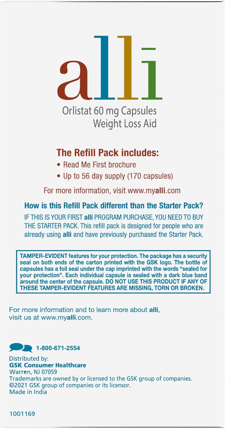 Non Prescription Weight Loss Aid, 120 Count Refill Pack,60 mg Capsules
