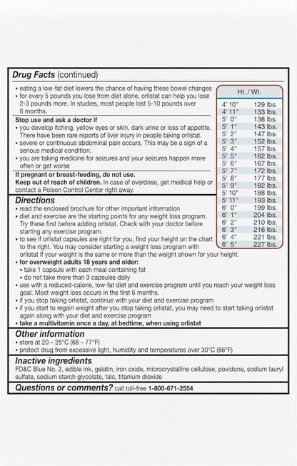 Non Prescription Weight Loss Aid, 120 Count Refill Pack,60 mg Capsules